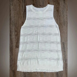 Lou & Grey • Oversized White Sheer Stripe Tank Top